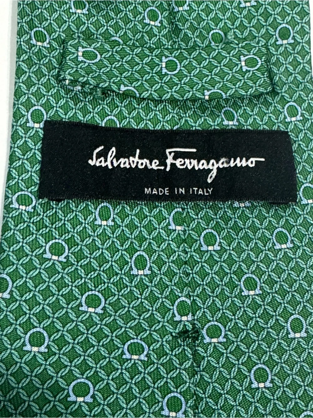Salvatore Ferragamo Emerald Green Geometric Silk Tie
